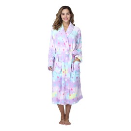 RONGTAI Womens Bathrobe Ladies Fleece Plush Warm Long Robes （Medium,Star）