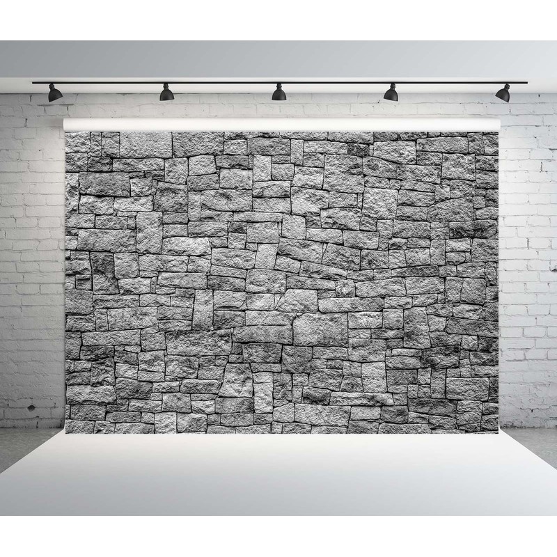 BELECO 7x5ft Fabric Dark Brick Stone Wall Backdrop Gray Rock