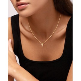 Rotnso Cross Necklace for Women 14K Real Gold Plated Dainty Cross Pendant Choker Trendy Simple Cute Small Cross Charm Chain Faith Jewelry Easter Christian Baptism Religious Minimalist Gift