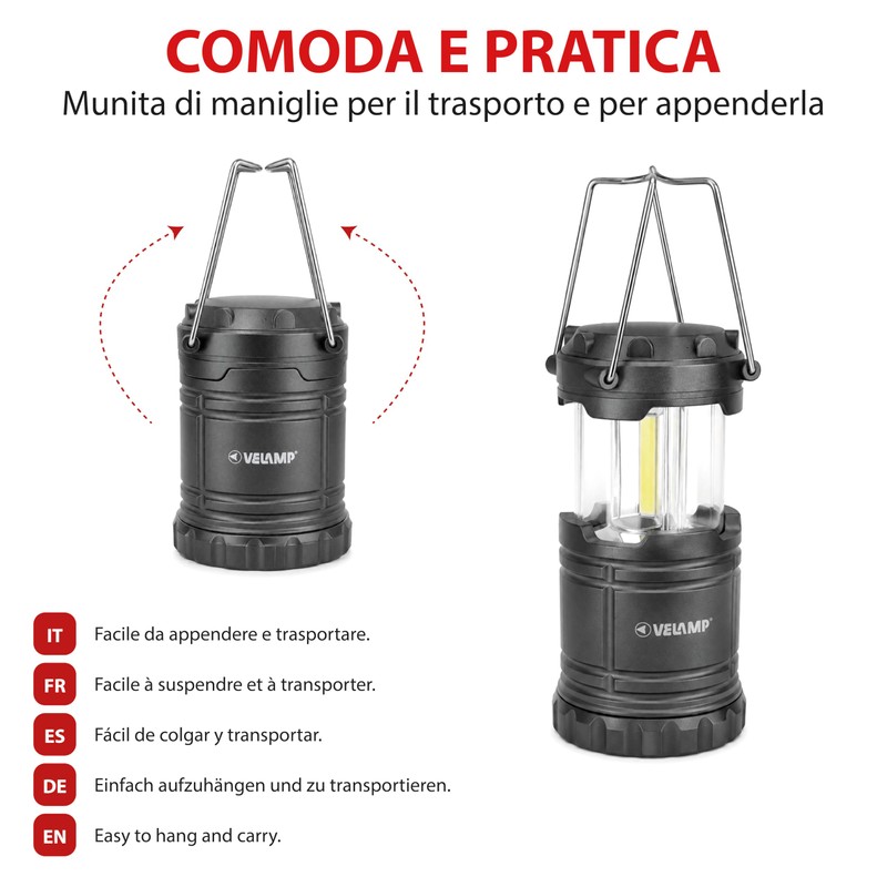 Lanterna da Campeggio LED 200 lumen Estraibile, Compact, Appendibile, Super
