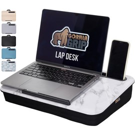 GORILLA GRIP Laptop Lap Desk with Phone Holder, Pillow Cushion Desks Fit Laptops up to 15.6", Gifts for Home, Portable Travel Workstation, Tray Ledge Keep Computers in Place, Marble Pattern