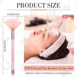 9 Pieces Facial Fan Mask Brushes, Soft Facial Applicator Brushes Tools for Peel Glycolic Makeup for Mud Cream(Pink)
