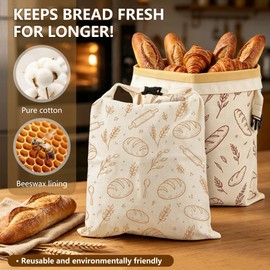 2‑Pack Beeswax Bread Bags, Detachable, for Keeping Bread Fresh