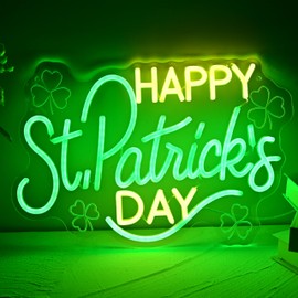 St Patricks Day Led Sign, Dimmable Led Neon Sign for Happy St Patrick's Day Decoration, Saint Patrick Day Decor for Home Office Indoor Usb Powered Light Up Sign
