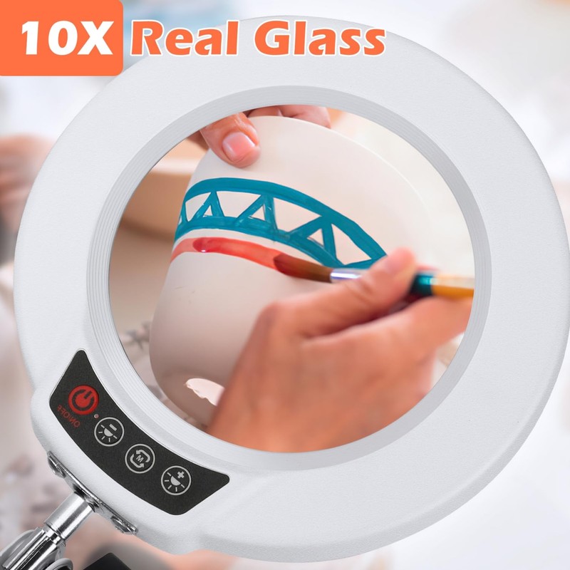 MagnieOpti 10X Magnifying Glass with Light and Stand, Real Glass