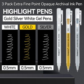 PANDAFLY Gold Silver White Gel Pens, 0.5mm Extra Fine Point Archival Ink Pen for Journaling, Art, or Drawing - For Artist Gifts, Holiday Gifts & DIY Projects, 3 Pack