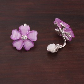GRACE JUN Silver Plated Opal Flower Shape Clip on Earrings Non Piercing for Women Luxury Cuff Ear Clip(Purple)
