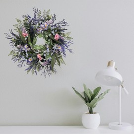 24 Inch Purple Wreath for Front Door with Eucalyptus Leaves and Lavender, All-Season Artificial Spring Summer Wreath for Indoor Outdoor Wedding Farmhouse Holiday