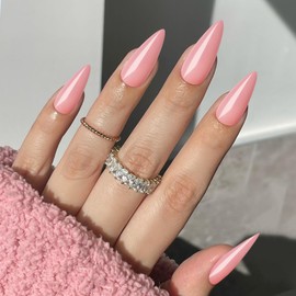 Bellelfin Dark Pink Press on Nails, 120Pcs Stiletto Fake Nails Glossy Long Acrylic Nails Press ons Solid Color Full Cover False Nails for Women Girls