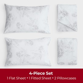 Mellanni Flannel Bed Sheet Set - 4 Piece Luxury 100% Heavyweight 180GSM Cotton - Cozy, Soft & Breathable - Deep Pockets with All-Around Elastic - Warm & Comfortable (King, Floral Feathers)