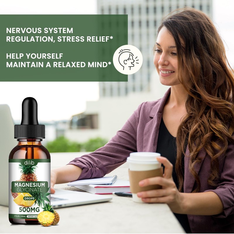 Magnesium Glycinate Supplement, Liquid Magnesium Glycinate Liquid Drops 500mg-Support Stress