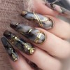 ANDGING Long Coffin Press on Nails Black Marble Glue on