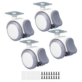 Xpang Silent Caster with Brake, Just Stick Caster Aftermarket DIY Furniture Replacement Kit for 2-inch Furniture, Load Capacity 165.5 lbs (75 kg), Includes Replacement Screws (Gray and White, 4pcs/set