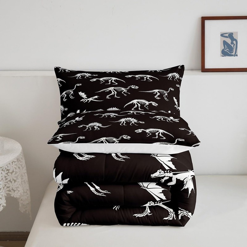 Homewish Dinosaur Skeleton Comforter Set Dinosaur Bones Bedding Set for