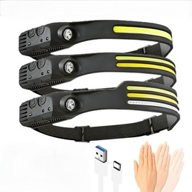 BROTHERS C High Power USB Rechargeable Headlight COB Motion Sensor Bright Beam Outdoor Camping Fishing LED Work Headlamp Rechargeable Strong Lumen Water Resistant 3 Piece Light Set