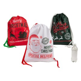Fun Express Large Santa Drawstring Bags, 3 Pieces