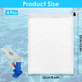 4 PCS Pool Vacuum Replacement Mesh Bag, Fine Mesh Filter Bags Pool Cleaner Bag Suitable for Pools Aquariums Ponds Collecting Leaves and Debris, Universal Fit 12.6 * 8.6 (White)