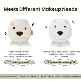 MoMo's Workshop Animal Collection 2pcs Powder Puff, Makeup Sponge for Loose Powder, Ultra Soft Face Powder Puff with Cute Shape, Easy to Clean, for Powder Cosmetics