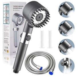 Shower Head with Filter, Hand Shower, Rain Shower, Massage Head, Water-Saving Shower Head with Hose 1.5 m, Hand Shower with 4 Jet Types, Round Shower Head, Economy Shower Head with Anti-Limescale