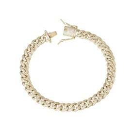 TRIPOD JEWELRY 8mm Real 14K or White Gold Plated Diamond Iced Out Cuban Link Chain or Bracelet Hip Hop Miami Prong-Setting Necklace Choker for Men Women, 8.5Inches, Brass, Cubic Zirconia