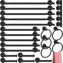 Gisafai 25 Pcs Bathroom Hardware Set, 23.6 Inch Brushed Towel Bar Ring Toilet Paper Holder Robe Towel Hook, SUS304 Stainless Steel Bathroom Accessory Set Wall Mounted (Black)