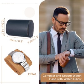 sourcing map Watch Travel Case for Men Leather Watch Roll Travel Case Portable Watch Storage Box for Christmas, Birthday, and Anniversary 2 Slot (Blue)