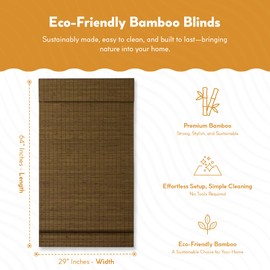 Radiance, Cordless Window Shades for a Standard Size Window Width, Maple, Cape Cod Flatweave Bamboo Roman Shade with Valance, 29 Inch Width x 64 Inch Length (2216203E)