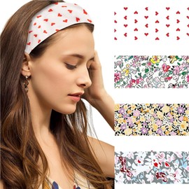 4PCS Floral Boho Headbands for Women Trendy Wide Head Bands for Women's Hair Non Slip Wraps Elastic Stretchy Bandanas Workout Hair Bands Fashion Hair Accessories Birthday Gifts for Valentines Blue