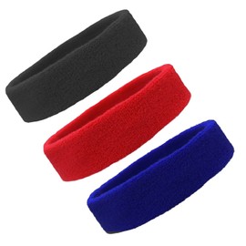 Kenz Laurenz Sweat Bands/Headbands for Women Men/Elastic Sports Sweatband Athletic Stretchy Band Workout Running Basketball Tennis Moisture Wicking Terry Cloth Set Keep Sweat Hair (bk red blu)