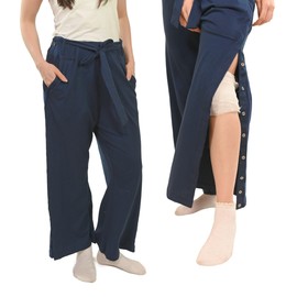 Inspired Comforts Women Tearaway Post Surgery Recovery Pajama Pants with Side Snaps & Pockets | 3XL, Navy