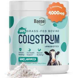 Baese Nutrition Baese Nutrition 4000mg 800 IgG Grass Fed with Probiotics Bovine Colostrum Powder Supplement for Kids & Adults with Immunoglobulins (132 Grams, Unflavored)