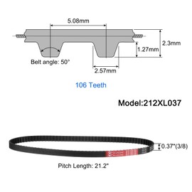 QUARKZMAN 212XL 037 Timing Belt 106 Teeth Black Toothed Rubber Belt, Width 10 mm, Pitch 5.08 mm, 3D Printer Timing Belt