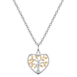 Glanzstücke München Women's Necklace 925 Sterling Silver Rhodium-Plated / Yellow Gold-Plated with Lab Grown Diamond 0.005 Carat Tree of Life Silver Necklace, Diamond