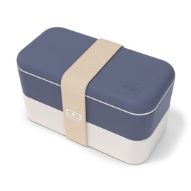 monbento - Natural Lunch Box Set - With Bento Box MB Original with Compartments Made in France, Cutlery Set MB Slim Box Onyx, Bento Bag MB Pochette M Cream - BPA Free - Food Safe - Blue