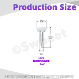 Swpeet 300Pcs 3/4 Inch High Quality Galvanized Roofing Felt Nails, Roofing Felt Nails Suit for Fasten Roofing Felt, Asphalt Shingles and Insulation Board