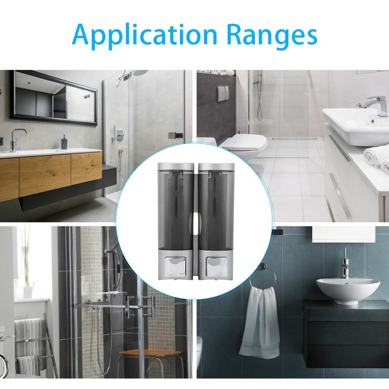 200MLx2 Silver DoubleHead Soap Dispenser WallMounted Manual Shampoo Dispensers