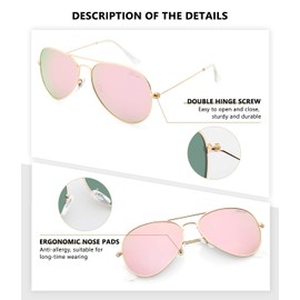 livho Sunglasses for Men Women Aviator Polarized Metal Mirror UV 400 Lens Protection (Rose Gold)