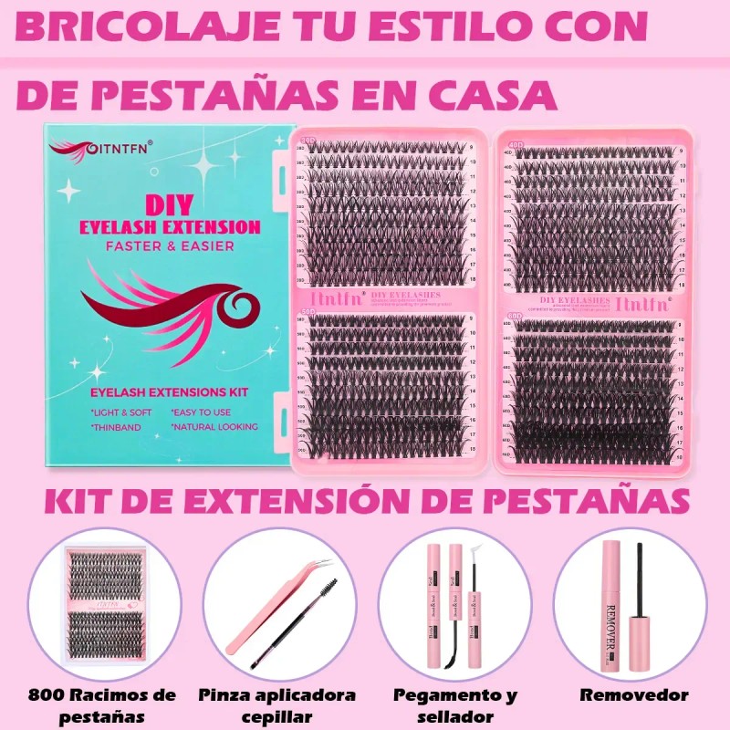 Set Extension Pestañas Diy 9-18mm Kit Maquillaje Completo