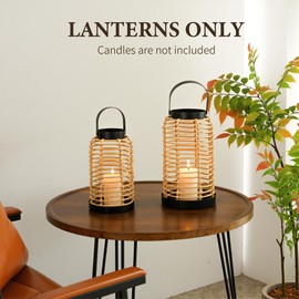 VIVIRENOIR Boho Rattan Lanterns – Handwoven Candle Lantern Farmhouse Table Centerpiece, Patio & Porch Outdoor Decor, Living Room, Dining Room, Entryway Rustic Home Decor