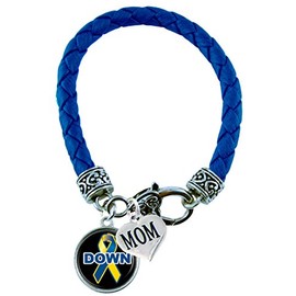 Holly Road Bracelet Custom Down Syndrome Awareness Ribbon Blue Leather Bracelet MOM OR DAD Charm ONLY Jewelry