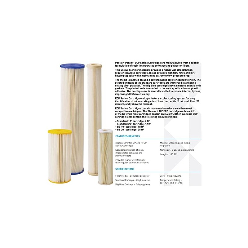 Pentair Pentek ECP20-10 Sediment Water Filter, 10-Inch, Under Sink Pleated