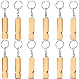 Qtopun Emergency Survival Whistle, 12 Packs Outdoor Loudest Aluminum Whistles Double Tubes Slim Rescue Whistle for Swimming Training Camping Hiking, Hunting, Boating-Golden