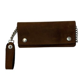 Brown Leather Trucker Wallet with Zipper and Snap Closure - 7 Inches