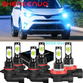 SHENKENUO For Toyota RAV4 2013-2015 LED Headlight High Low+ Fog Light Bulbs Combo Kit Blue