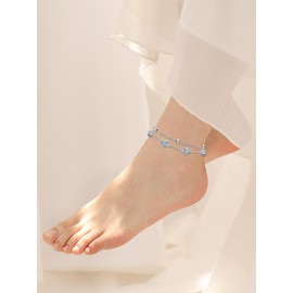 Dorunmo Anklet for Women 925 Sterling Silver Womens Anklet April Birthstone Anklets White Heart Women's Anklets Birthday Jewelry for Wife Mom Mother