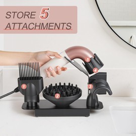 Affogato Hair Dryer Holder Stand Compatible with Dyson Supersonic r, Magnetic 4 Holes Countertop Hair Dryer Organizer, Steel Storage Rack for Attachments Diffuser/Nozzles
