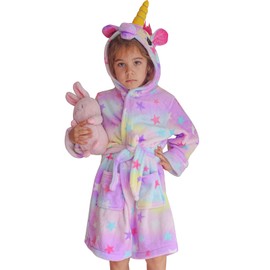KAKU NANU Bathrobe Children's Girls Unicorn 4-11 Years Fluffy Warm Plush Bathrobe Cuddly Dressing Gown Children Gifts for Girls, Star Horse - Purple