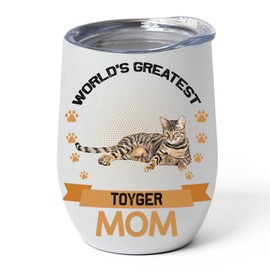 Reddish Brown Toyger Cat Mom Tumbler 12oz - Stainless Steel Vacuum Insulated Cup With Lid - World's Greatest Pet Mommy - Funny Gift Idea for Cat Owner & Kitten Lover