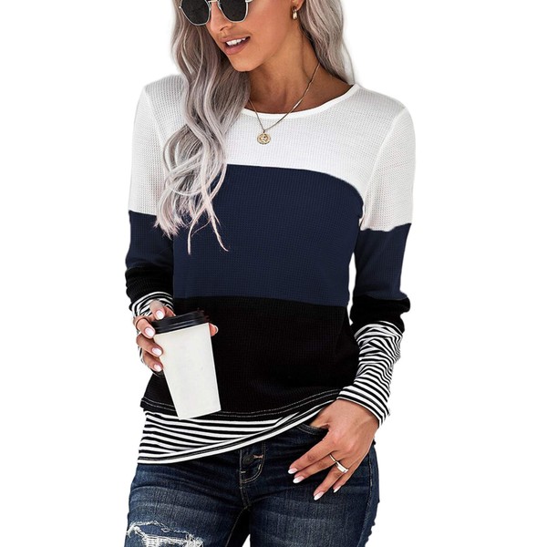 SWEET POISON Womens Color Block Long Sleeve Tshirts Elegant Trendy