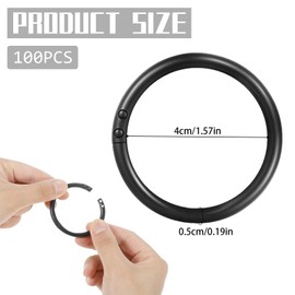 VIDSTW Pack of 100 Shower Curtain Rings Inner Diameter 40 mm Shower Curtain Hooks Opening Design Shower Curtain Rings Smooth and Burr Free Shower Curtain Rings for Most Curtains (Black)